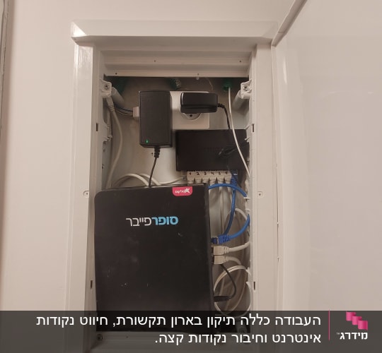 ארון תקשורת עם כבלים ונתב סופראייבר